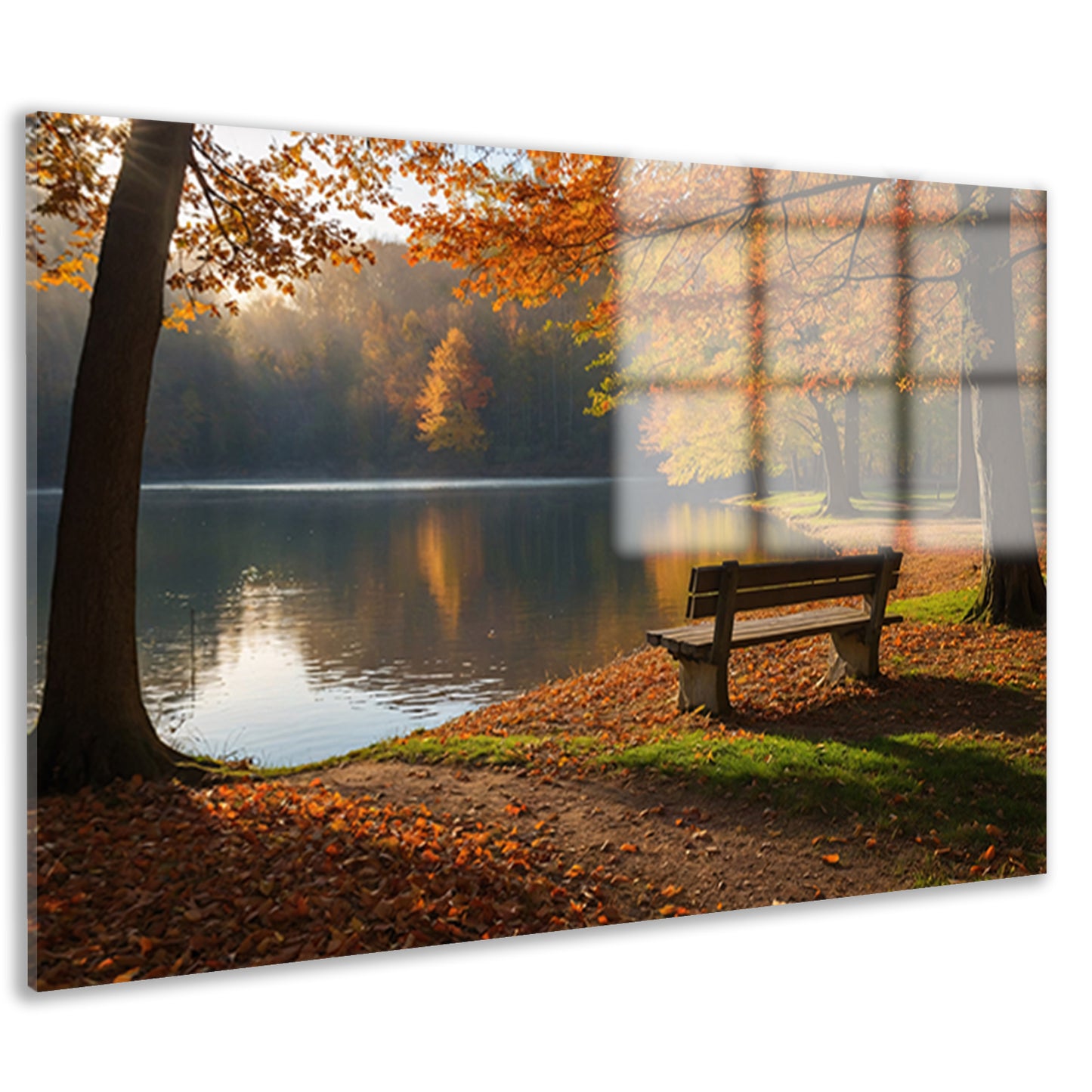 Prachtig herfstlandschap bij een rustig meer acrylglas