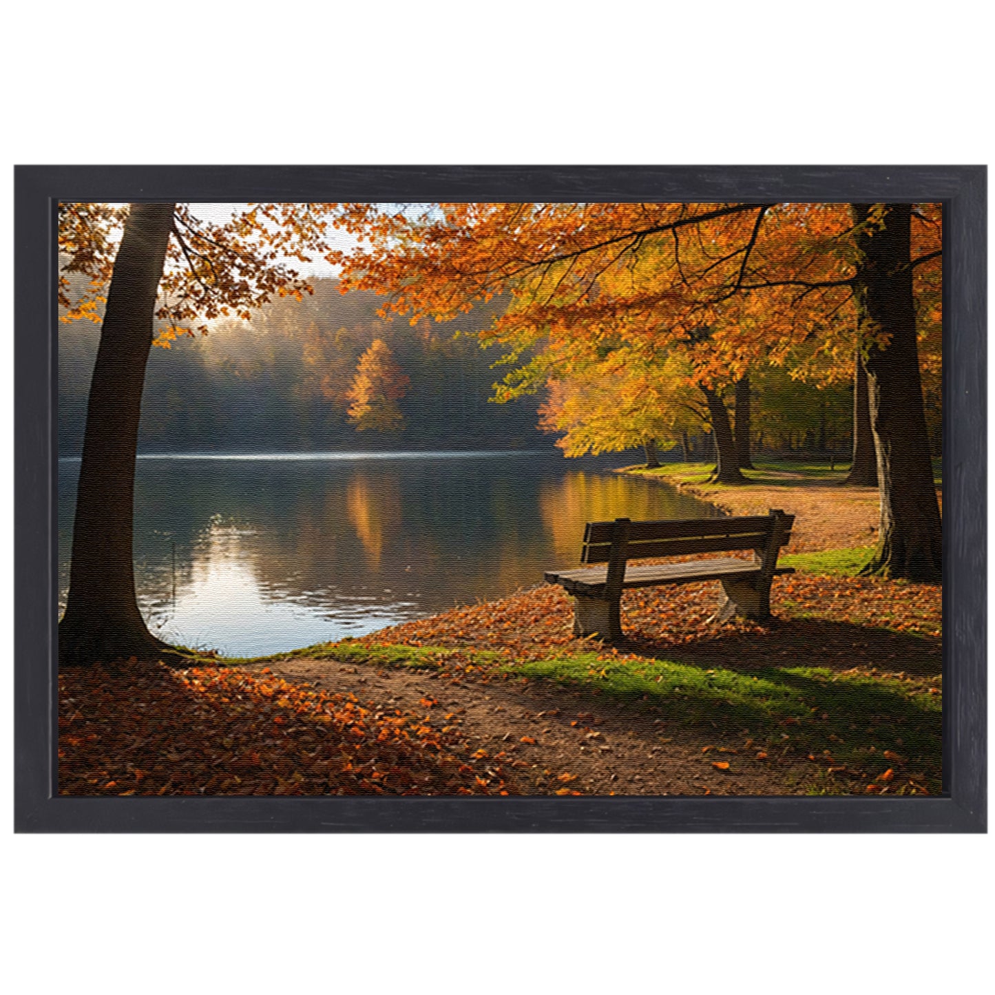 Prachtig herfstlandschap bij een rustig meer canvas met baklijst