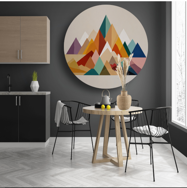 Abstract Geometrisch Kleurenspectrum Bergsilhouetten aluminium muurcirkel