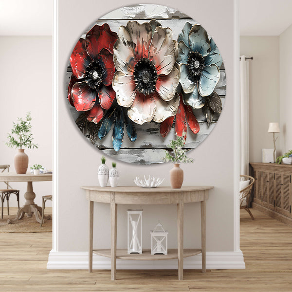Abstracte bloemen in rood, wit en blauw forex muurcirkel