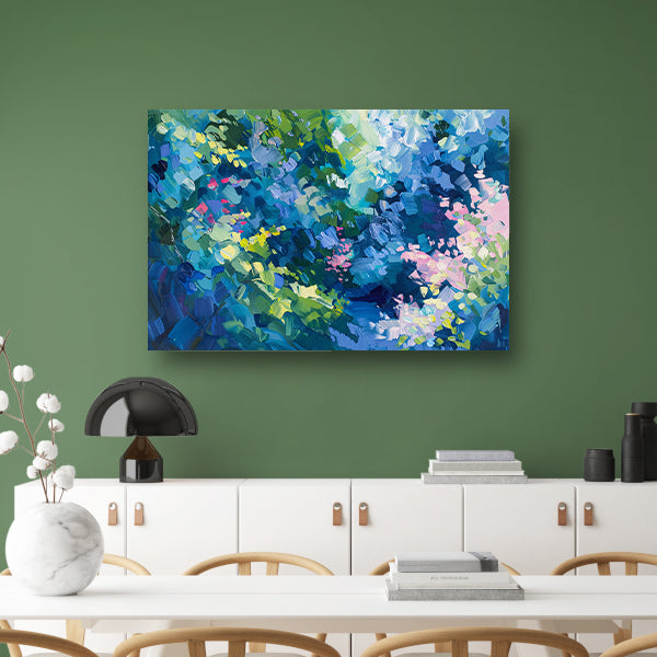 Abstracte kleurrijke bloemenveld schilderij in olie acrylglas