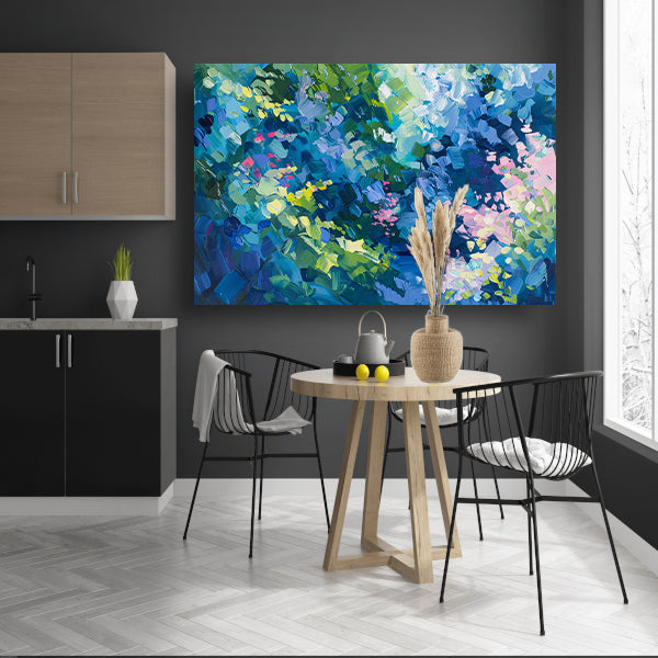 Abstracte kleurrijke bloemenveld schilderij in olie acrylglas