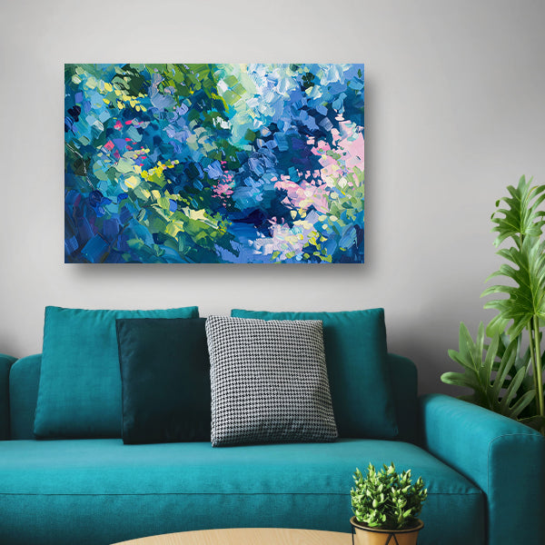 Abstracte kleurrijke bloemenveld schilderij in olie acrylglas