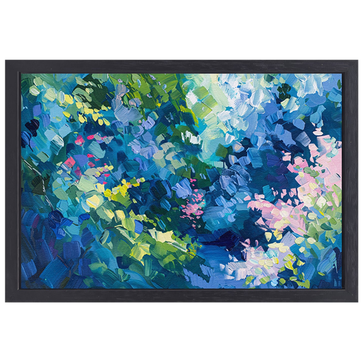 Abstracte kleurrijke bloemenveld schilderij in olie canvas met baklijst