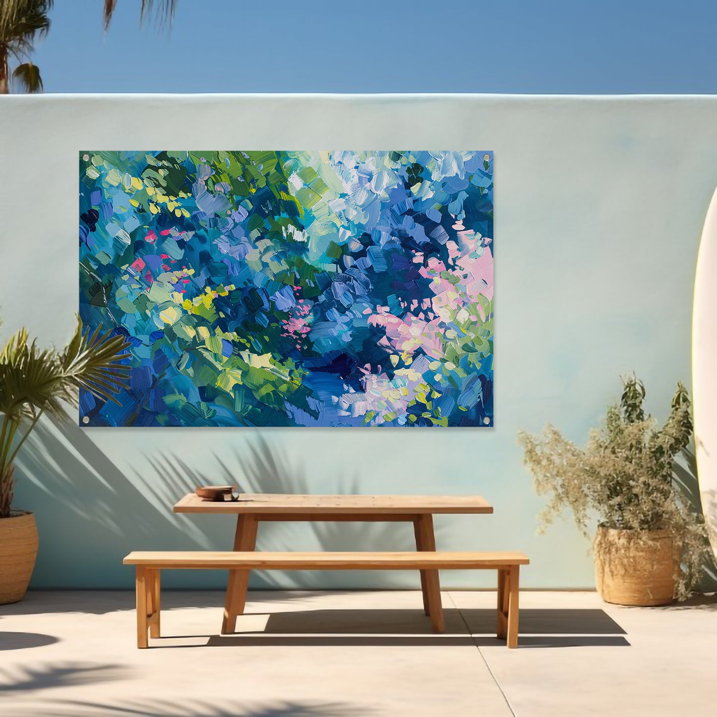 Abstracte kleurrijke bloemenveld schilderij in olie tuinposter