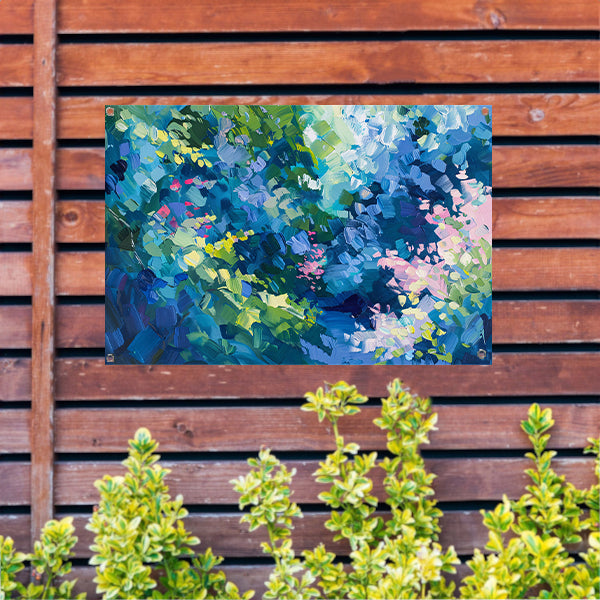 Abstracte kleurrijke bloemenveld schilderij in olie tuinposter