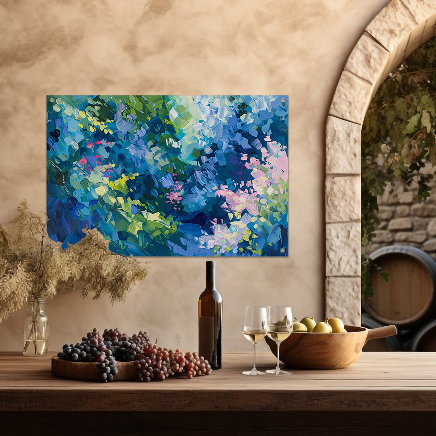 Abstracte kleurrijke bloemenveld schilderij in olie tuinposter