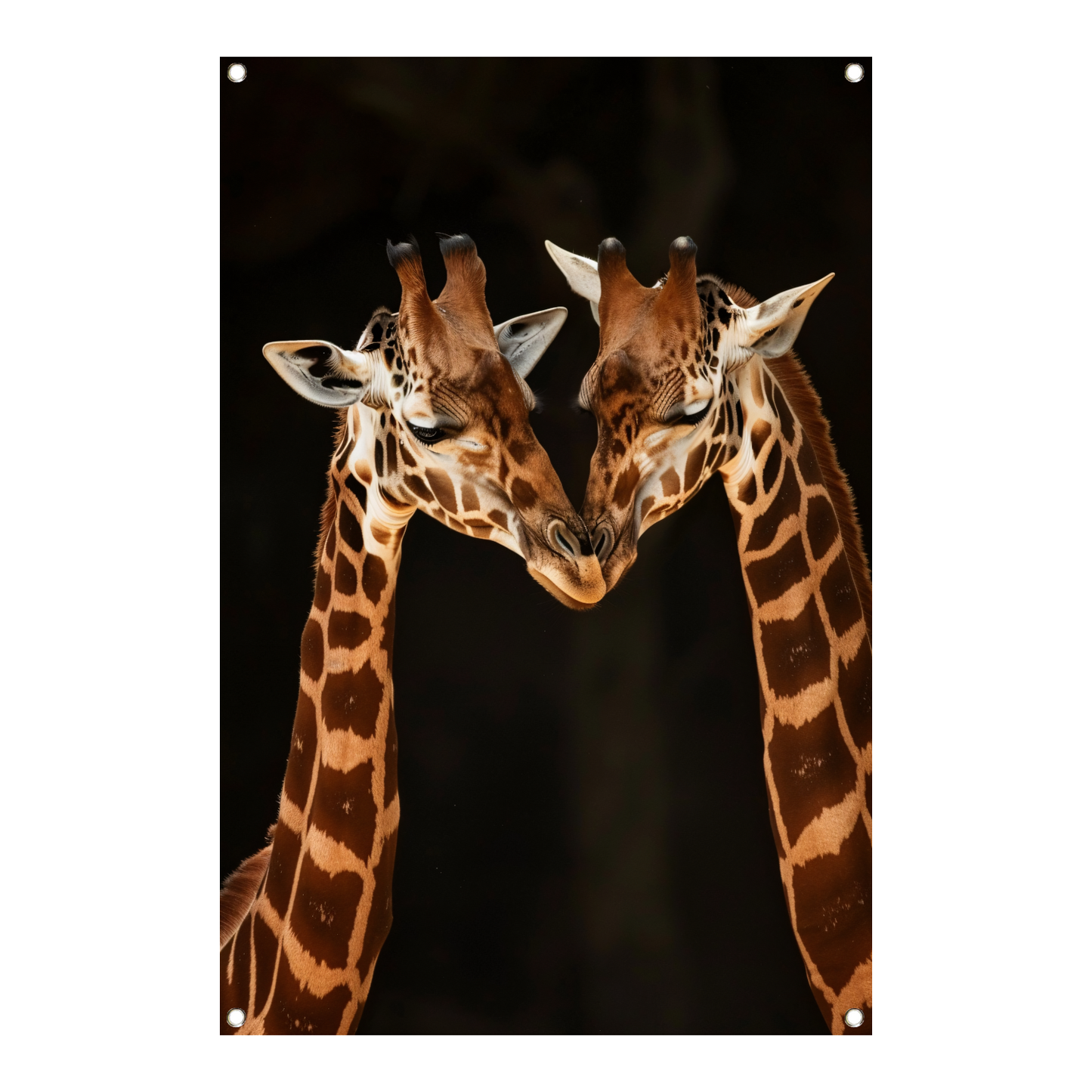 Twee giraffen tegen donkere achtergrond tuinposter