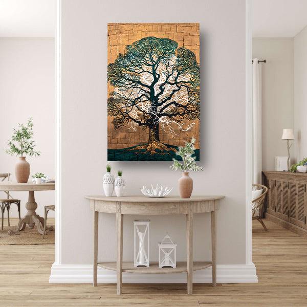 Abstracte boom met kleurrijke achtergrond canvas