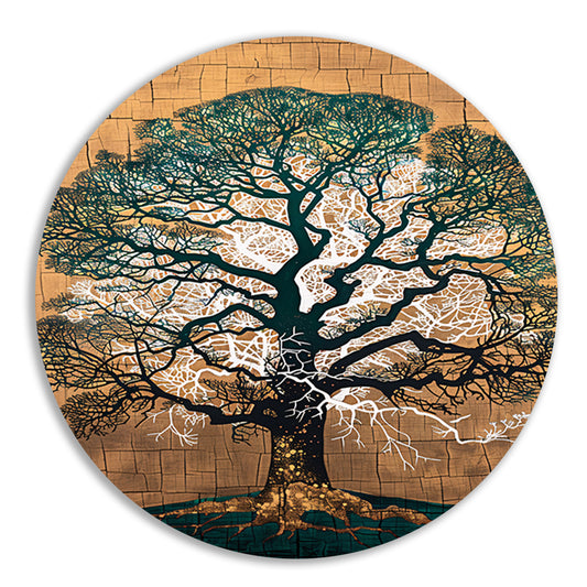 Abstracte boom met kleurrijke achtergrond aluminium muurcirkel