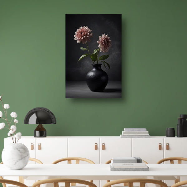 Elegante zwarte vaas met beige bloem canvas