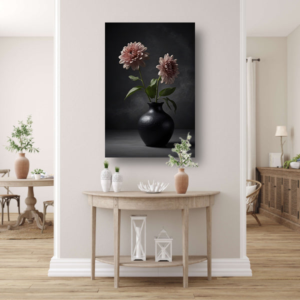 Elegante zwarte vaas met beige bloem canvas