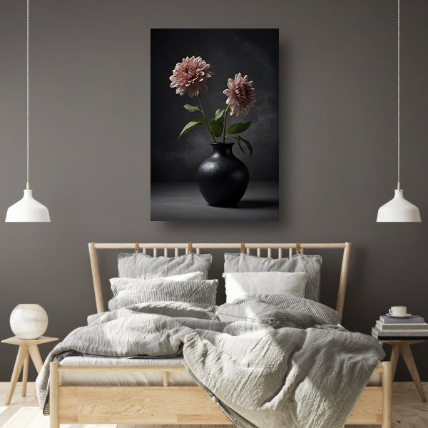 Elegante zwarte vaas met beige bloem canvas