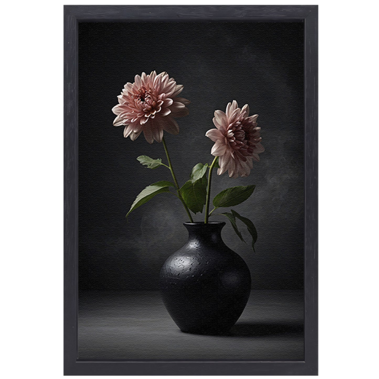 Elegante zwarte vaas met beige bloem canvas met baklijst