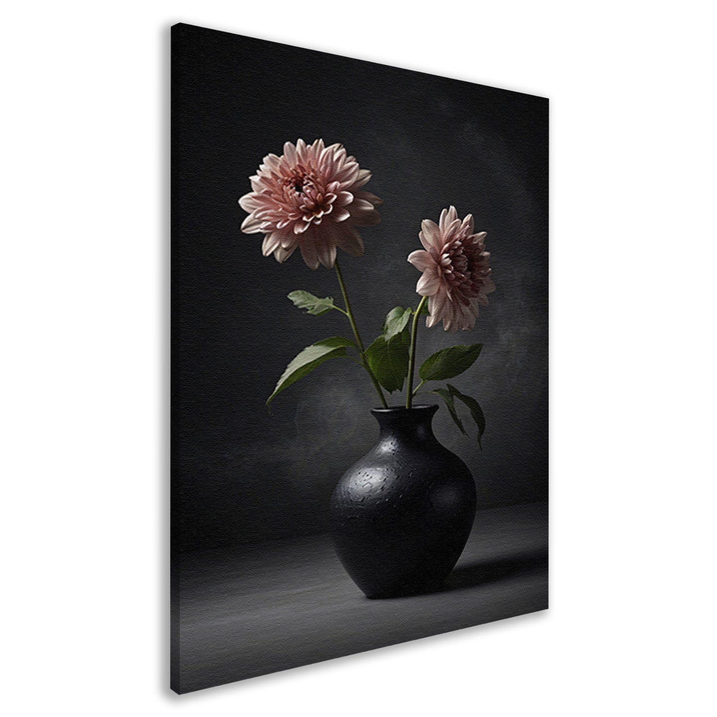 Elegante zwarte vaas met beige bloem canvas