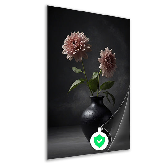 Elegante zwarte vaas met beige bloem poster