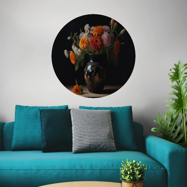 Elegante Bloemenpracht in Versierde Vaas aluminium muurcirkel