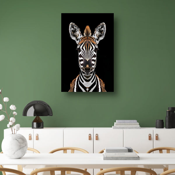 Portret van een zebra op zwarte achtergrond canvas