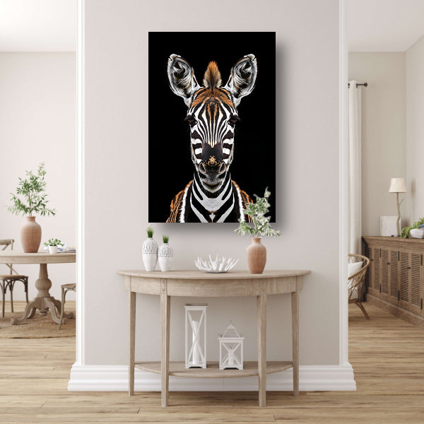 Portret van een zebra op zwarte achtergrond canvas