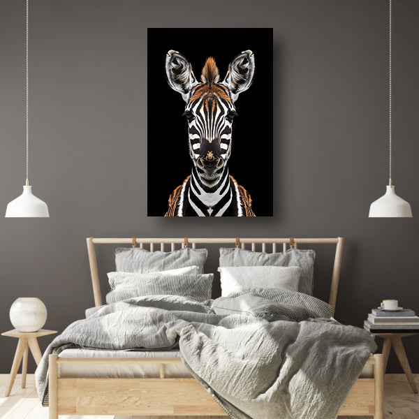 Portret van een zebra op zwarte achtergrond canvas
