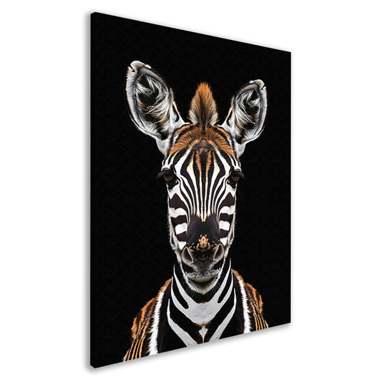 Portret van een zebra op zwarte achtergrond canvas