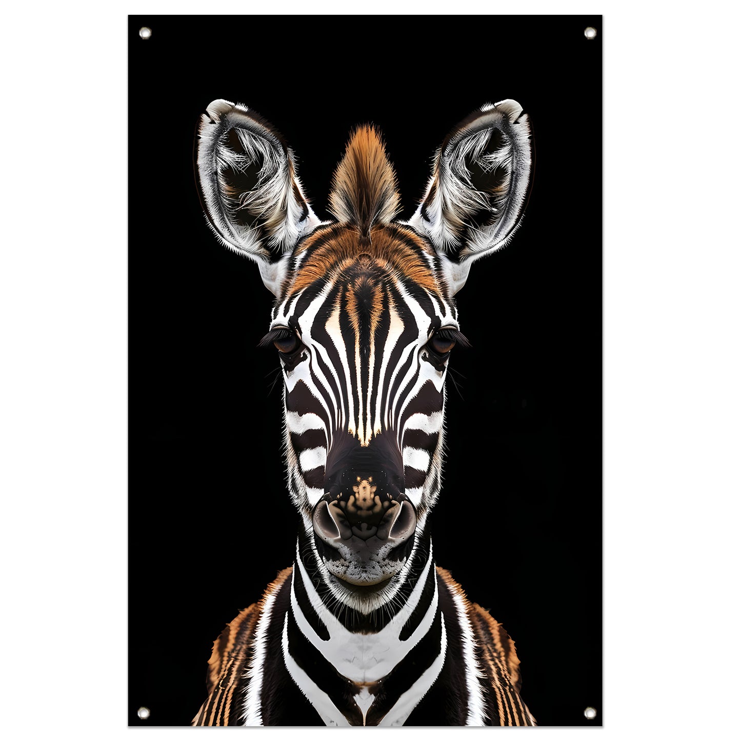 Portret van een zebra op zwarte achtergrond tuinposter