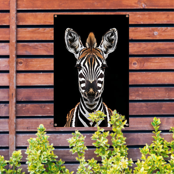 Portret van een zebra op zwarte achtergrond tuinposter