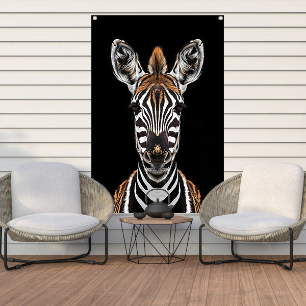 Portret van een zebra op zwarte achtergrond tuinposter