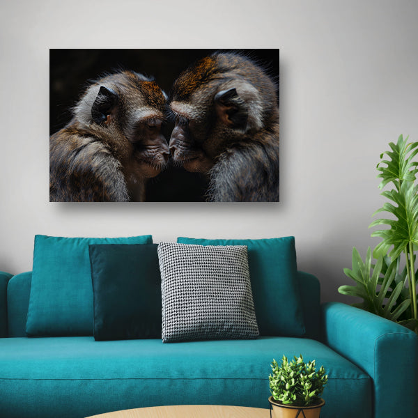 Twee apen in intense confrontatie canvas met baklijst