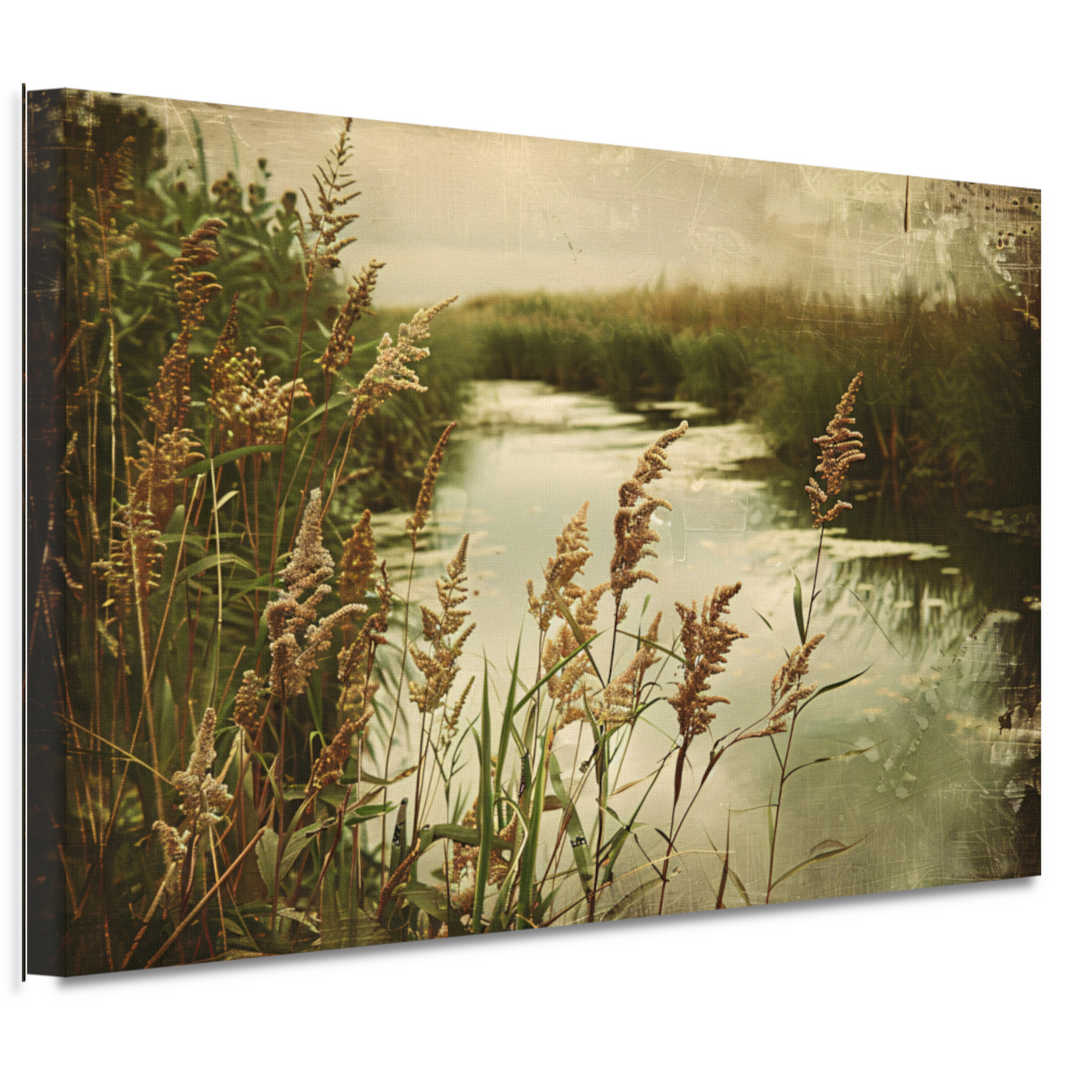 Impressionistische rivier met bomen canvas
