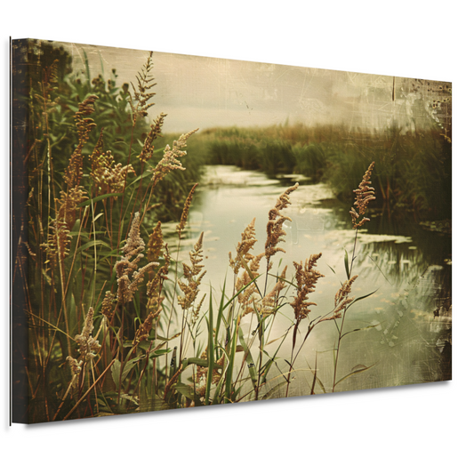Impressionistische rivier met bomen canvas