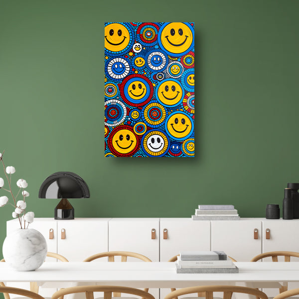 Kleurrijk Smileys in Abstract Cirkels canvas