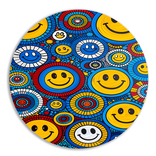 Kleurrijk Smileys in Abstract Cirkels aluminium muurcirkel