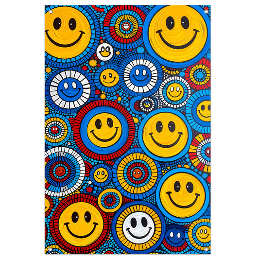 Kleurrijk Smileys in Abstract Cirkels tuinposter