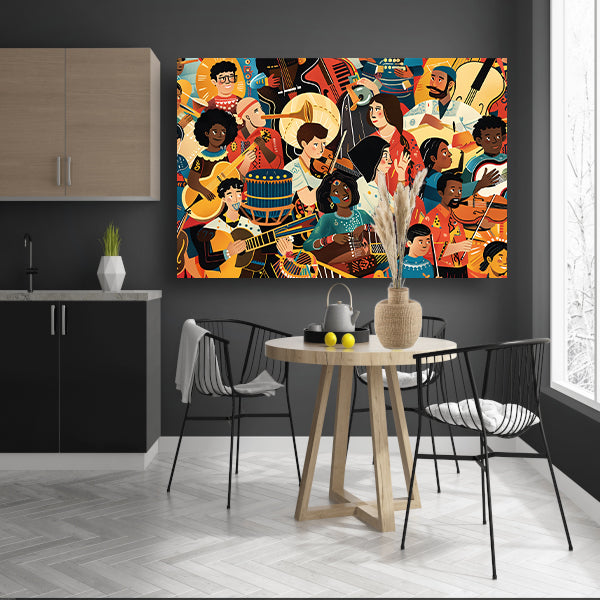 Kleurrijke muzikanten in levendige harmonie acrylglas