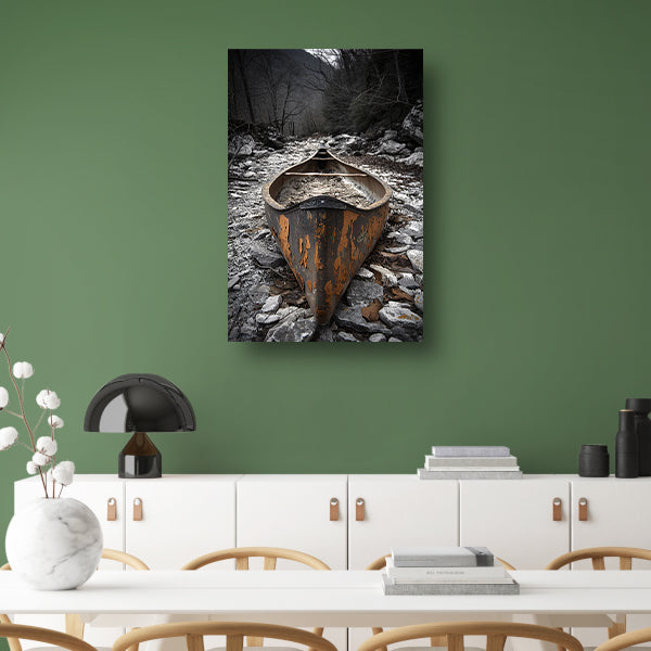 Verlaten Kano in Stenen Landschap canvas