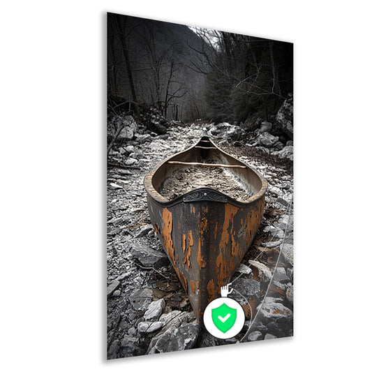 Verlaten Kano in Stenen Landschap poster