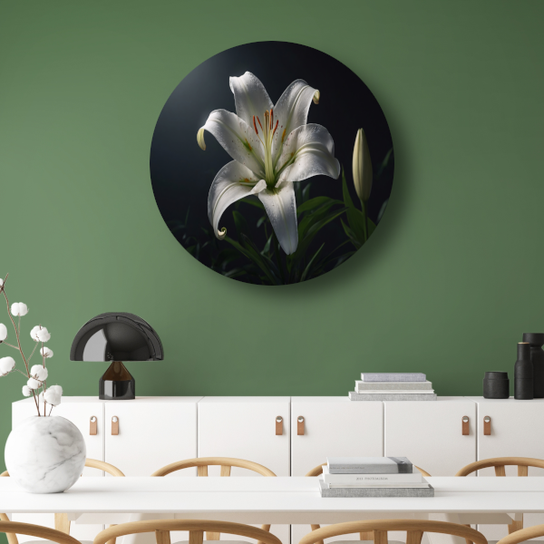 Elegante Witte Lelie met Waterdruppels forex muurcirkel