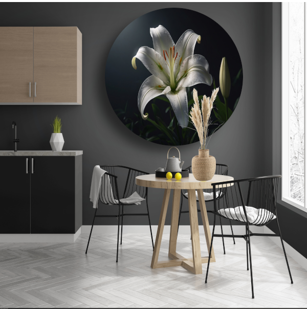 Elegante Witte Lelie met Waterdruppels forex muurcirkel