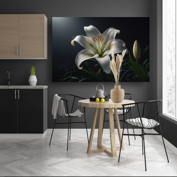 Elegante Witte Lelie met Waterdruppels canvas met baklijst