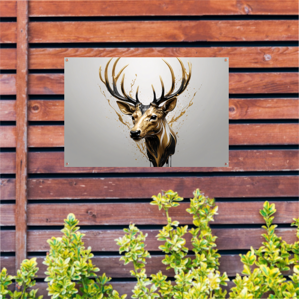 Gouden Hertenhoofd met Dynamische Spatten tuinposter