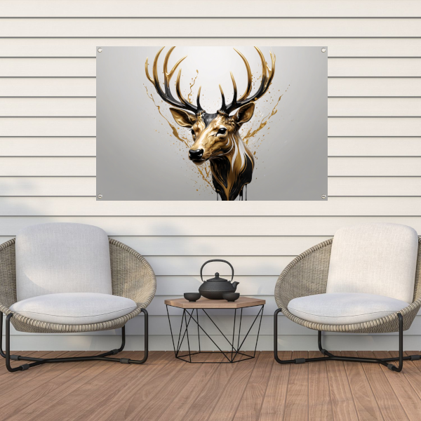Gouden Hertenhoofd met Dynamische Spatten tuinposter