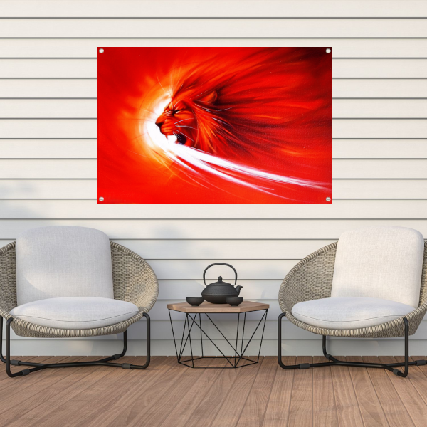 Abstracte leeuw in vurige kleuren schilderij tuinposter