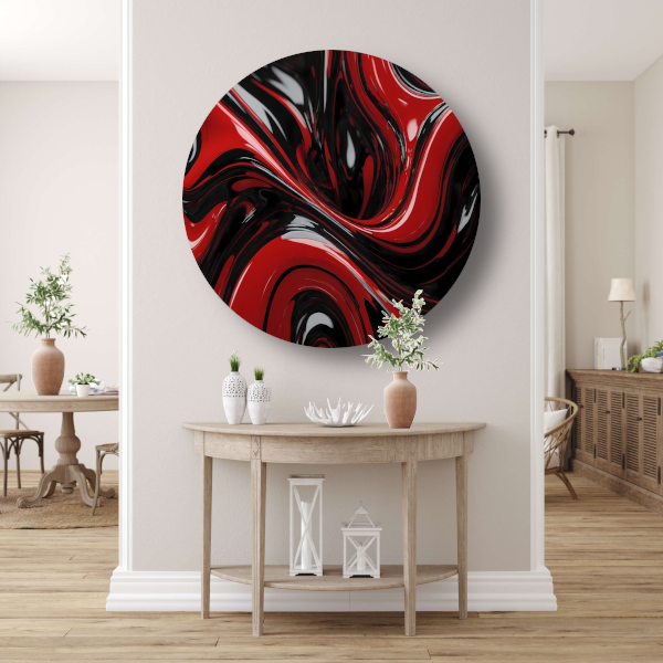 Dynamisch Rood en Zwart Abstract Design aluminium muurcirkel