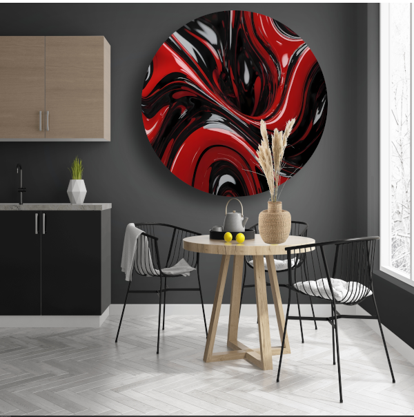 Dynamisch Rood en Zwart Abstract Design aluminium muurcirkel
