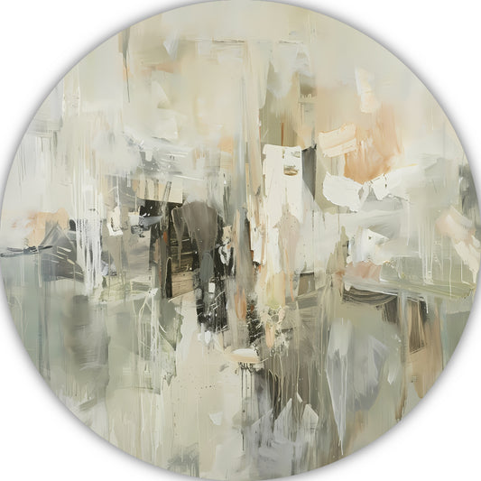 Gelaagde Abstractie in Zachte Aardetinten aluminium muurcirkel