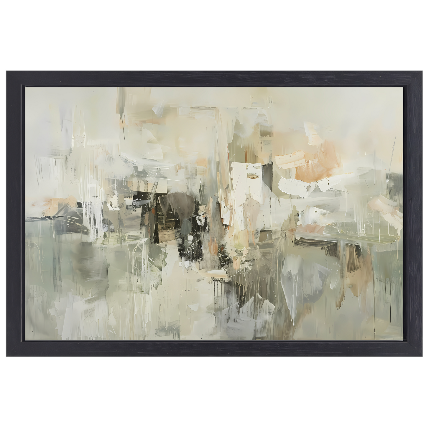 Gelaagde Abstractie in Zachte Aardetinten canvas met baklijst