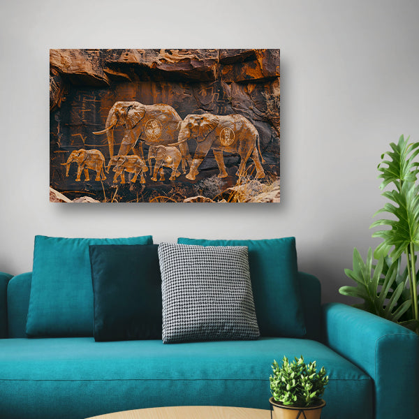 Olifantenfamilie in Afrikaanse savanne canvas
