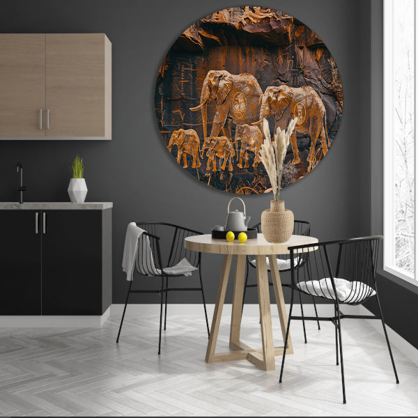 Olifantenfamilie in Afrikaanse savanne aluminium muurcirkel