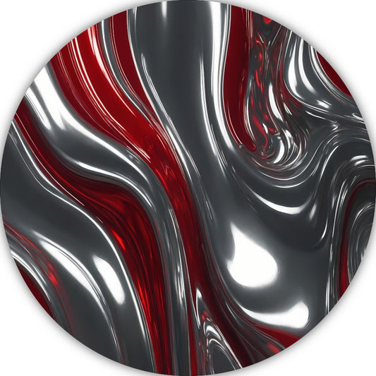 Abstracte Dans van Zilver en Rood aluminium muurcirkel